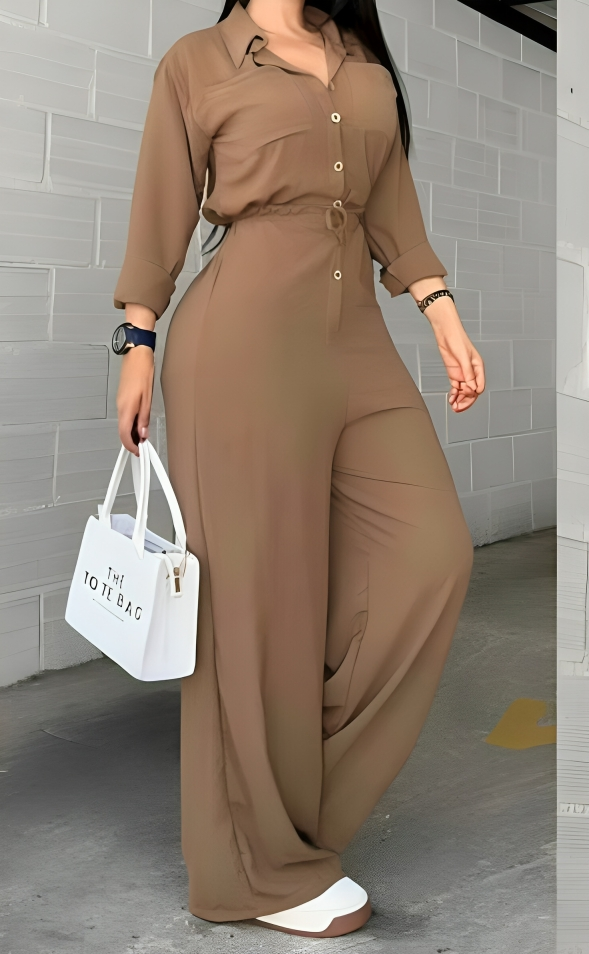 Enterizo Manga Larga con Botas Anchas. Marrón claro