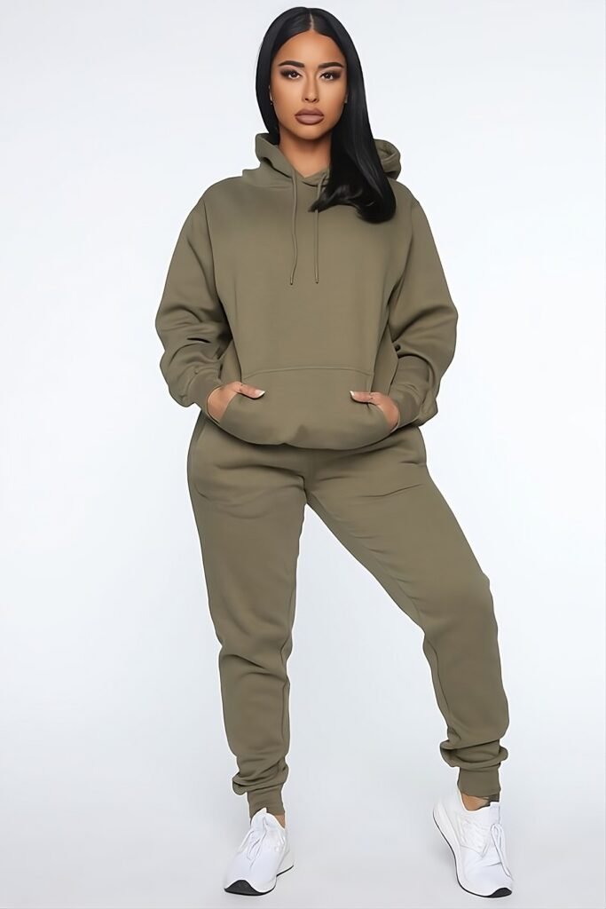 Conjunto de suéter con capucha y jogger color Verde oliva